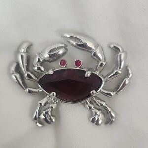Elegant Silver and Deep Red Crab Brooch
